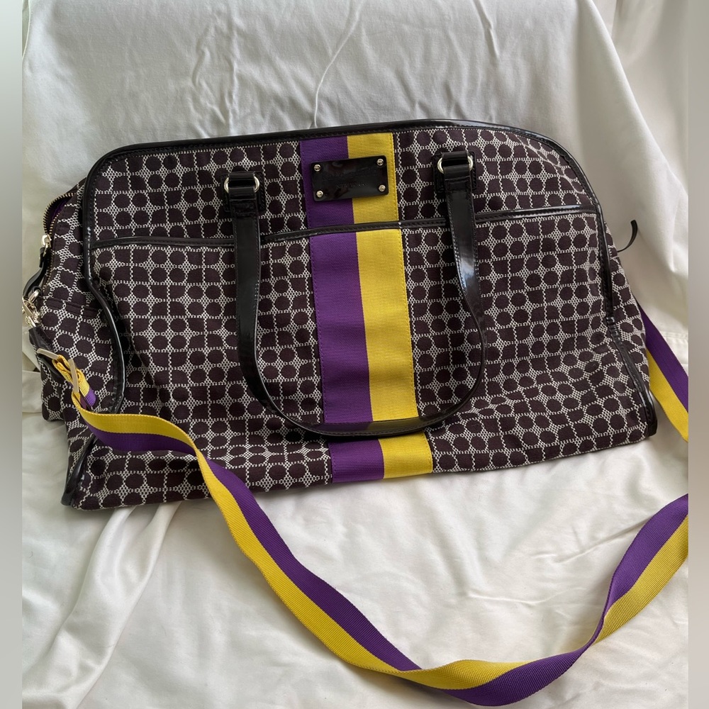 kate spade Triangular Duffle - canvas with patent leather trim weekender